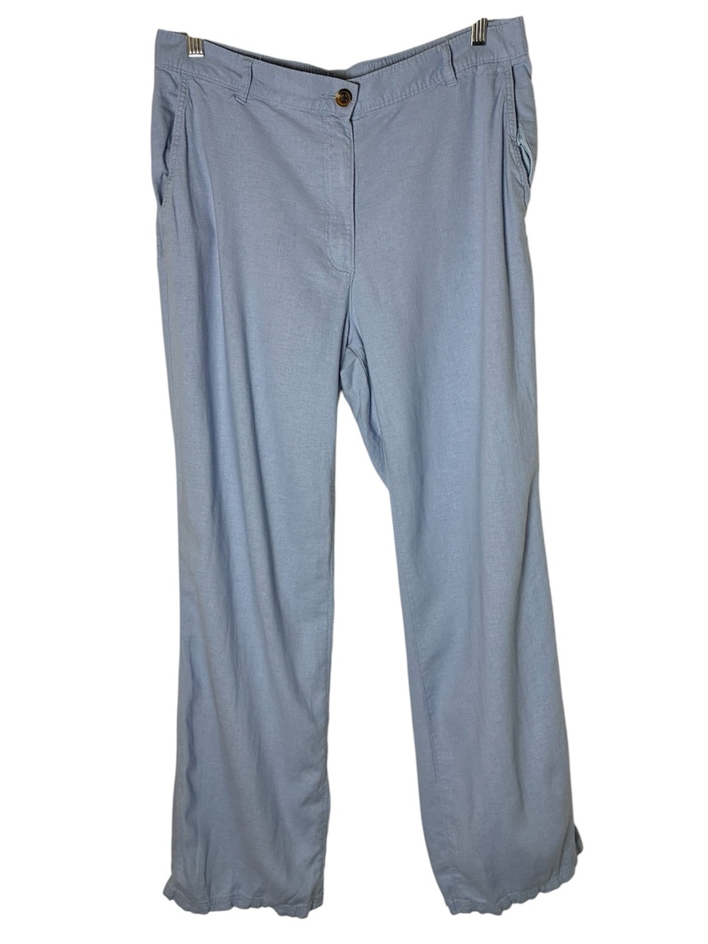 H&M Light Blue Wide Leg Linen Blend Trouser Pants High Rise Elastic Back Coastal